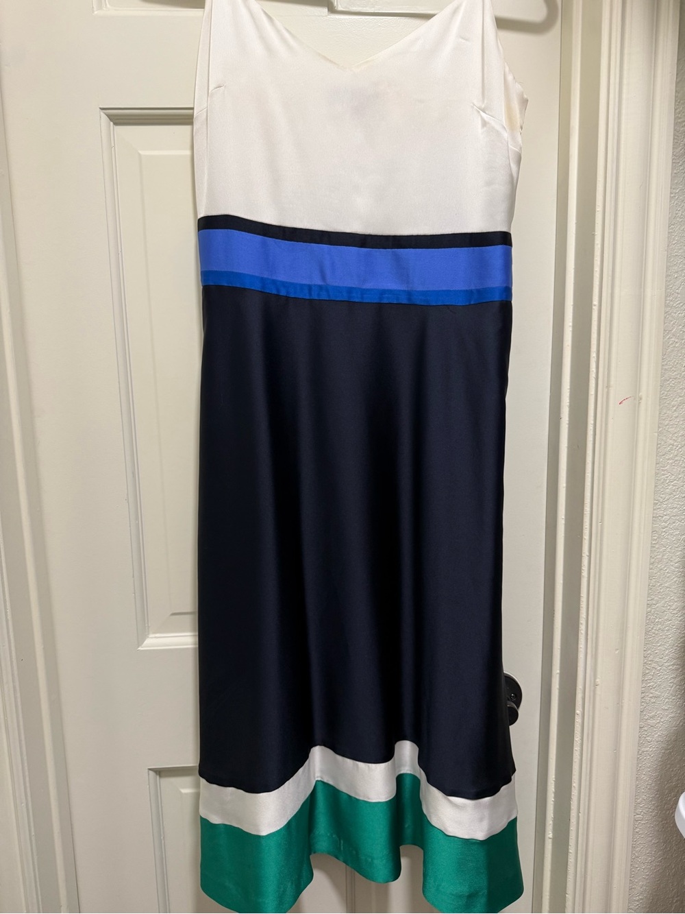 Banana Republic White, Navy, Blue & Green Colorblock Midi Dress